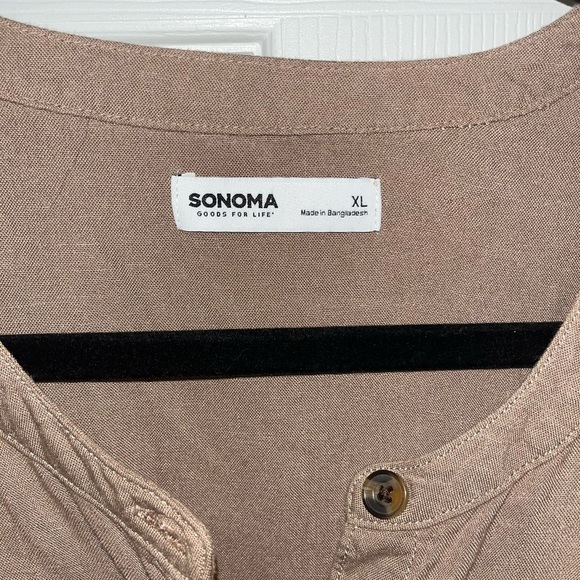 Sonoma Linen Blend Brown Sleeveless Button-Up Dress - Picture 2 of 4